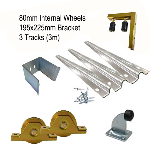 [Kit10_3] DIY Sliding Gate Kit - 80mm Internal Wheels x Large Bracket x 3 Tracks