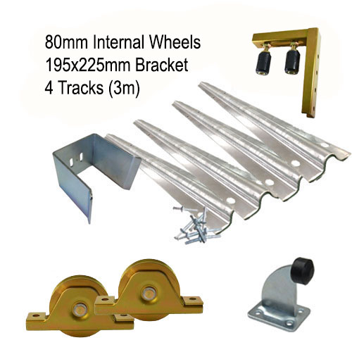[Kit10_4] DIY Sliding Gate Kit - 80mm Internal Wheels x Large Bracket x 4 Tracks