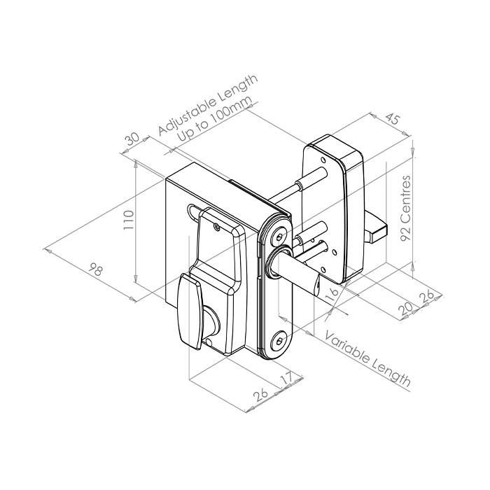 Gatemaster Surface Mounted Digital Lock Single Sided Keypad LH