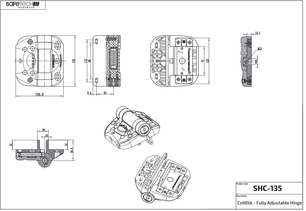 Heavy Duty Safetech Self Closing Gate Hinge 85kg SHC-135