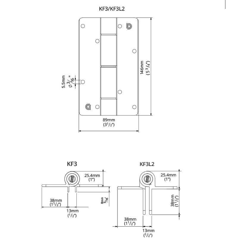 Kwikfit Aluminium S3 Hinges Self Closing Hinges No leg  - Pair