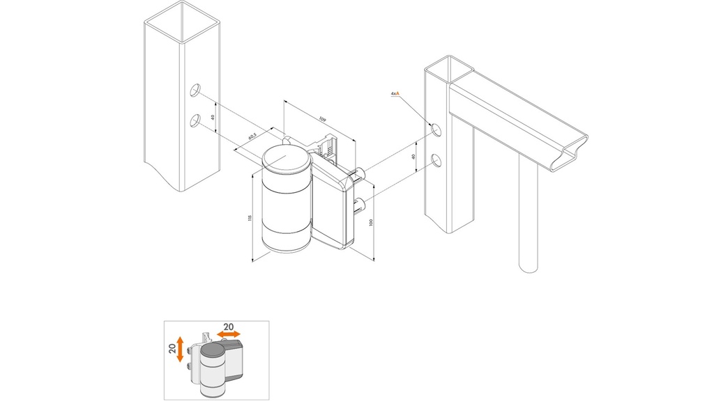 Locinox Swing Gate Hinge 180° Double bearing hinge - DINO - Silver / Each