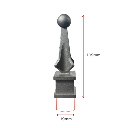 Aluminium Fence Spear: Cardinal Female Square Base to fit 19mm Round Tube