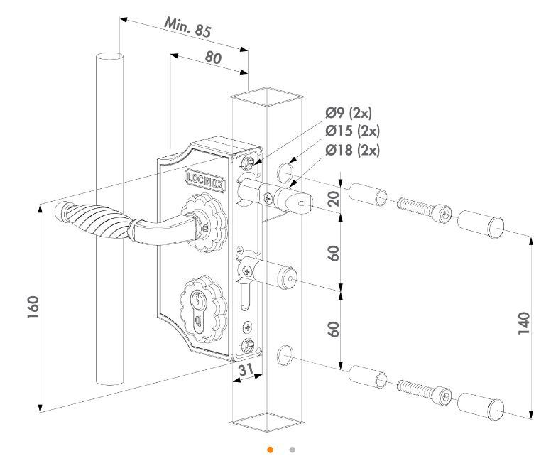 Small Ornamental Swing Gate Lock F2 Square profile adjustable 40-50mm