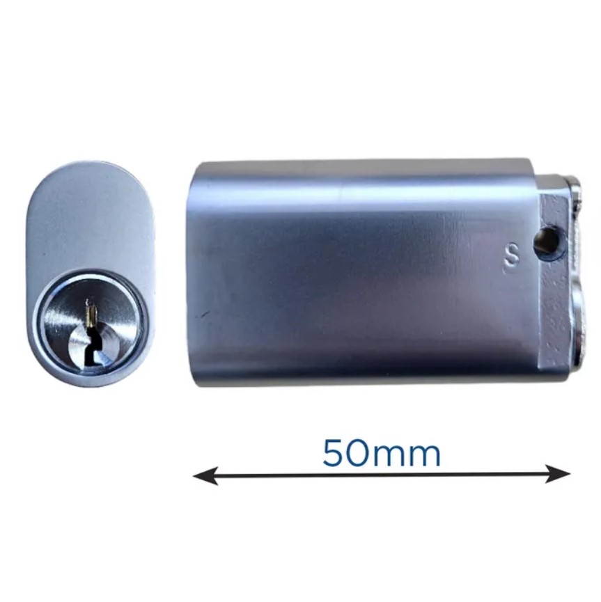 Oval Key Barrel, 54mm Half Cylinder, Keyed Alike - Satin Chrome