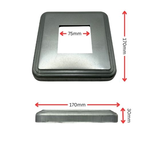 Base Post Cover for post size 75x75mm, 170x170mm base - Galv