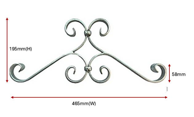 Decorative Scroll 466x195x20x6mm Wrought Iron Baluster- Zinc Plated