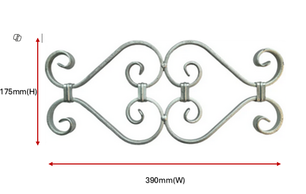 Decorative Scroll 466x195x20x6mm Wrought Iron Baluster- Zinc Plated