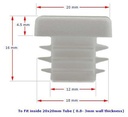 Plastic square cap 20x20mm (0.8-3mm wall thickness) White 
