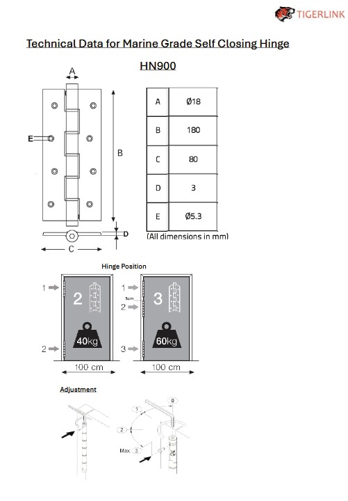 Single Self Closing Hinge - Stainless Steel - 316 Marine Grade