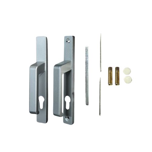 Insert Mortice Lock Handle Set - Euro, L Shaped - Aluminium in Silver - Pair