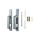 Insert Mortice Lock Handle Set - Euro, L Shaped - Aluminium in Silver - Pair