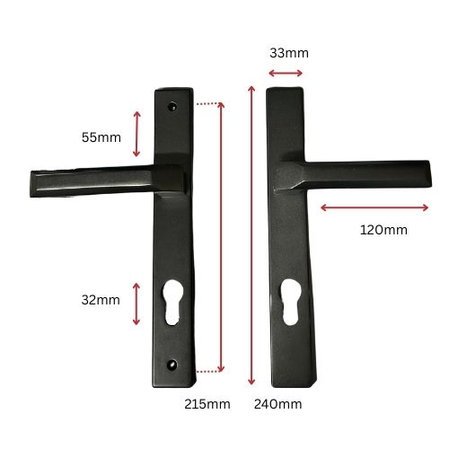 Insert Mortice Lock Handle Set - Euro, L Shaped - Aluminium in Matt Black - Pair