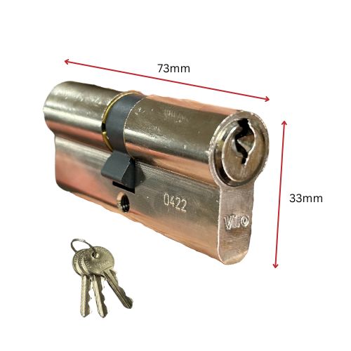Viro Euro Key Barrel, 70mm Full Cylinder, Keyed Different - Bright Chrome