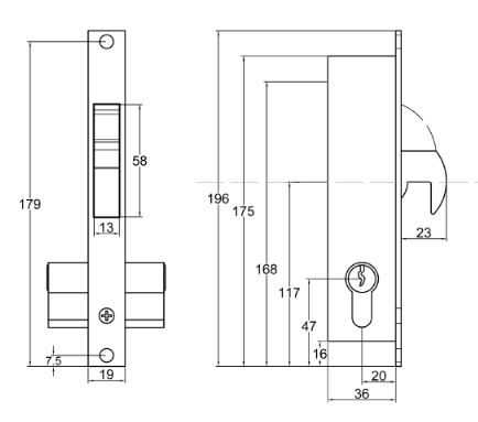 Gatemaster Handleless Euro Insert Mortice Lock - Complete Kit - 40x40 Frame, 20mm Backset, Silver - For Sliding Gates
