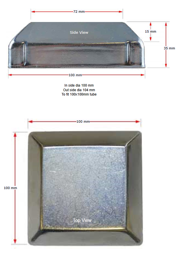 Steel Galvabond Post End Cap to fit tube Size 100x100mm - Zinc