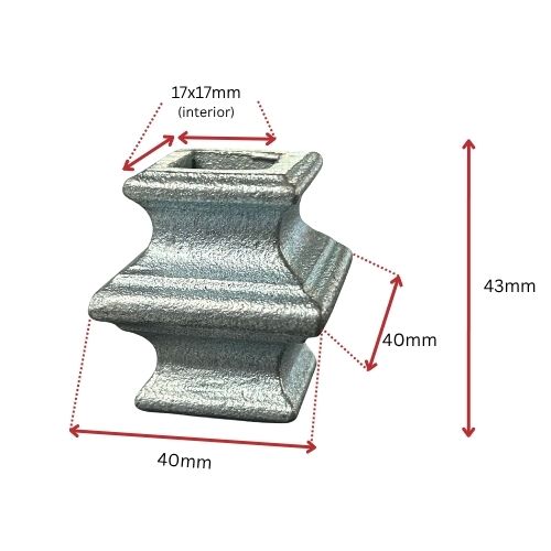 Steel Cast Knuckle 40x40mm for Square 17mm Dia - Zinc Plated