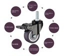 M10 Swivel Furniture Wheel Universal Rubber Mute Roller Brake Screw-In