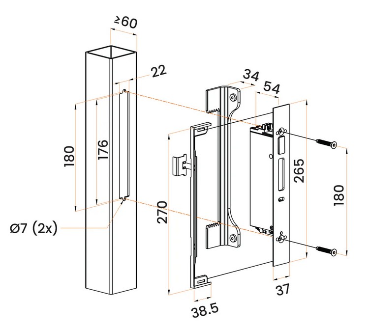 Locinox UNILEC Electric insert keep for insert locks-With stop plate: Black