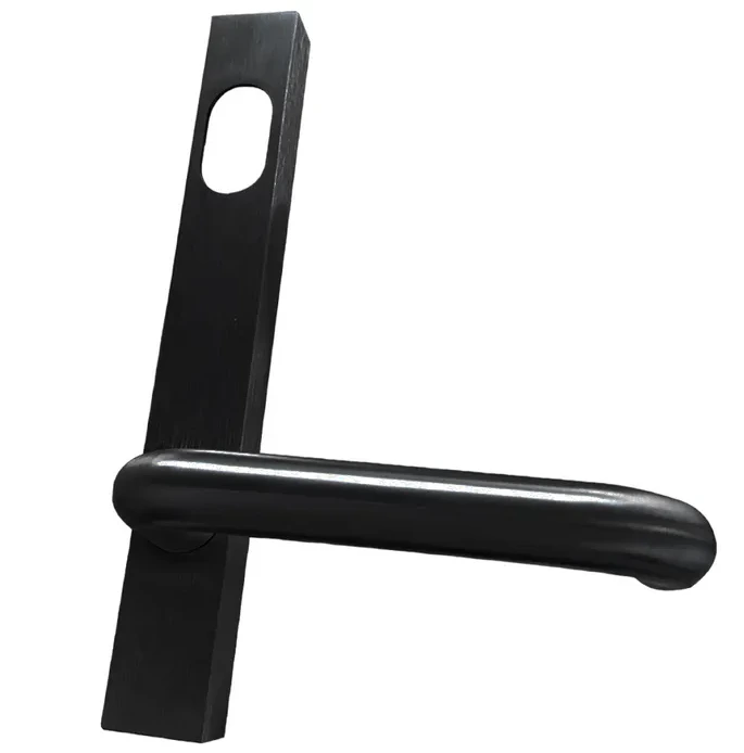 [MKLH423] Lever Handle For Narrow Mortice Lock - Oval Cylinder, External Plate - Solid Brass Black