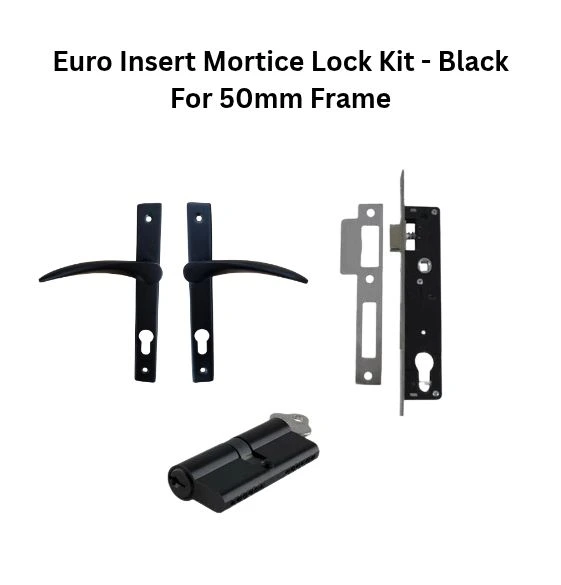 [MK502] Euro Insert Mortice Lock - Complete Kit - 50x50 Frame, 30mm Backset, For Swing Gates - Black