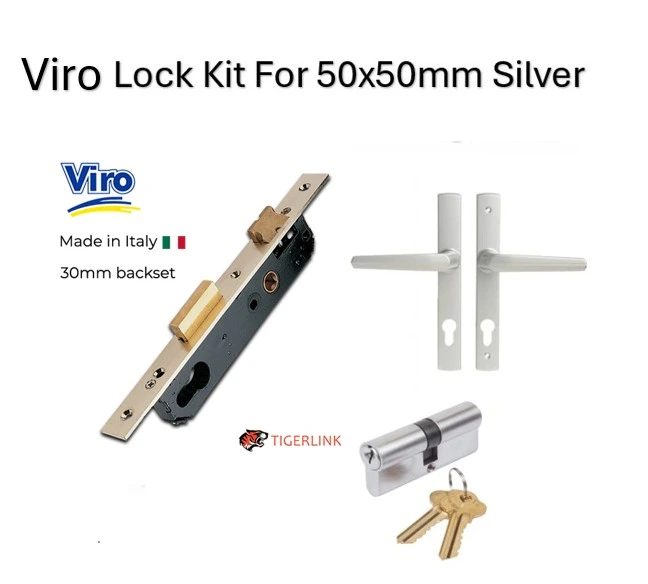 [MK504] VIRO Insert Mortice Lock - Complete Kit - 50x50 Frame, 30mm Backset, Silver, Keyed Alike - For Swing Gates
