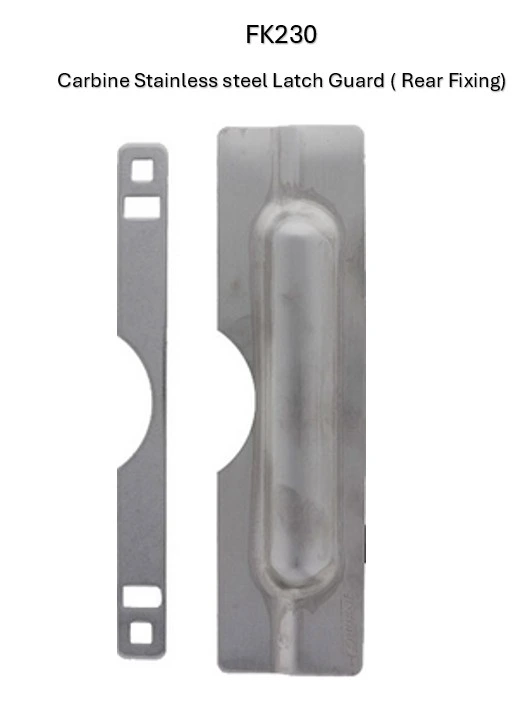 Stainless Steel Carbine Latch Guard Protection, Visible, Rear Fixing, Narrow Mortice Blocker Plate