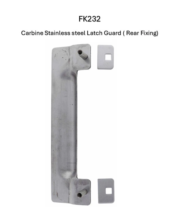 Stainless Steel Carbine Latch Guard Protection, Visible, Rear Fixing, Narrow Mortice Blocker Plate