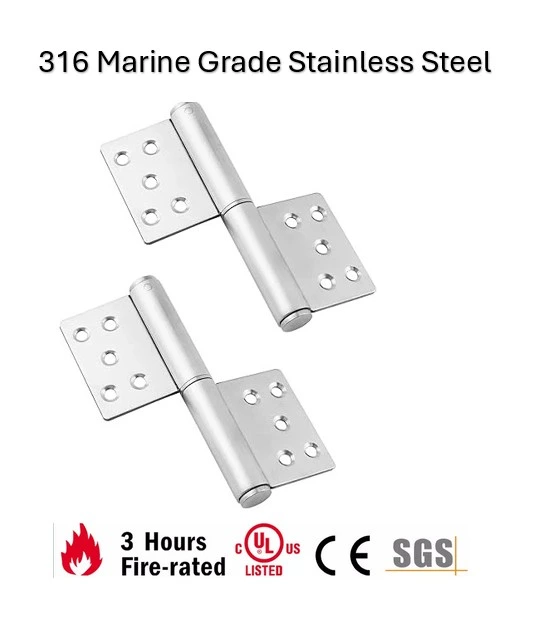 [HN180] 316 Marine Grade Stainless Steel Flag Hinges - 127x100x3mm, Silver - Pair ( 2 Hinges)