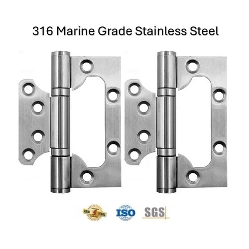 [HN182] 316 Marine Grade Stainless Steel Flush Butt Hinges - 101.6 x 78 x 3mm, Chrome Finish - Pair ( 2 Hinges)
