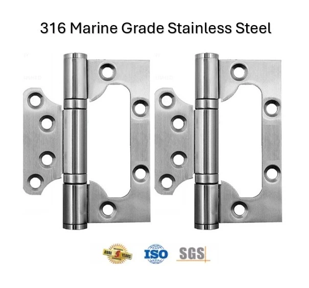 316 Marine Grade Stainless Steel Flush Butt Hinges - 101.6 x 78 x 3mm, Chrome Finish - Pair ( 2 Hinges)
