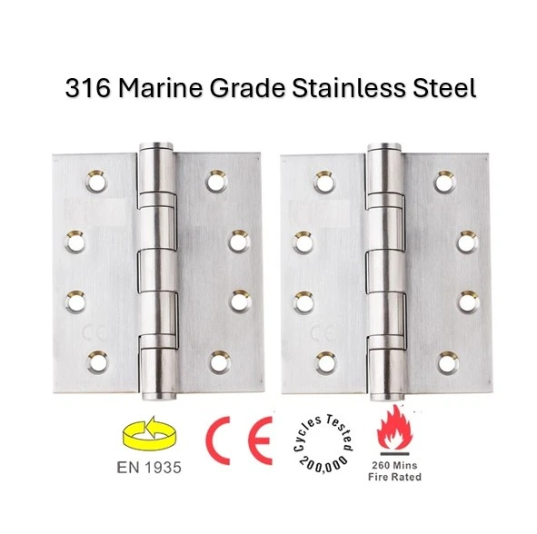 [HN184] 316 Marine Grade Stainless Steel Butt Hinges - 127x100x3.4mm, Chrome Finish - Pair ( 2 Hinges)