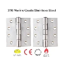 316 Marine Grade Stainless Steel Butt Hinges - 127x100x3.4mm, Chrome Finish - Pair ( 2 Hinges)