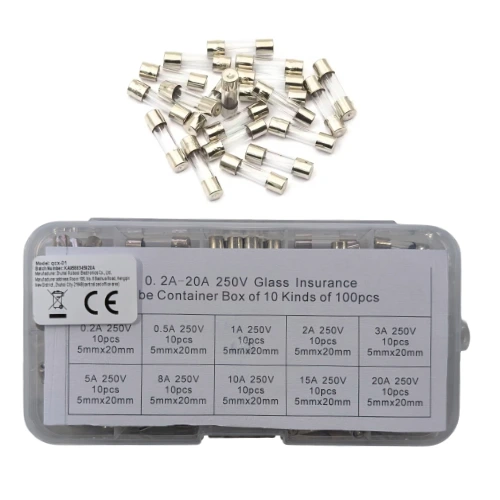 Fuse Box 5x20mm Glass 0.2A-20A 100pcs
