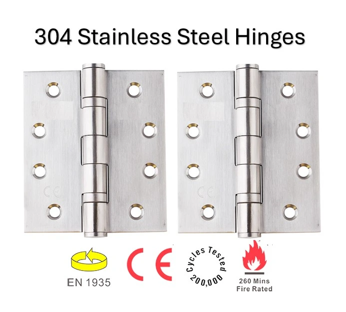 304 Stainless Steel Butt Hinges - 100x70x2.5mm with 2 bearing, Chrome Finish - Pair ( 2 Hinges)