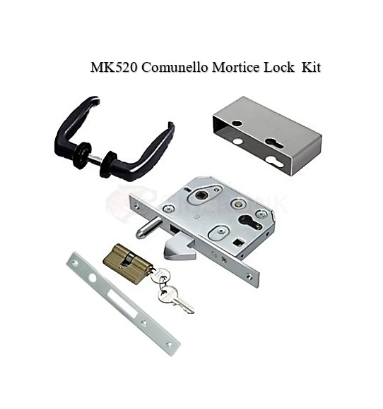 [MK520] Comunello Euro Insert Mortice Lock - Complete Kit - 50x50 Frame, 65mm Backset, Silver - For Sliding Gates