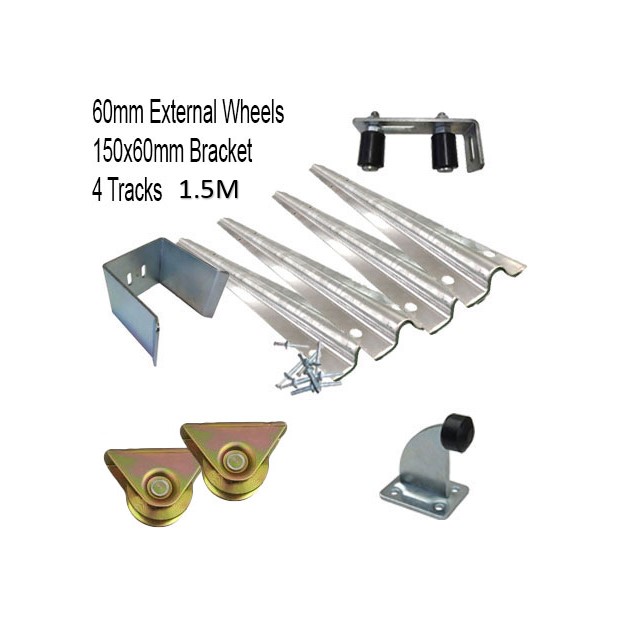 DIY Sliding Gate Kit - 60mm External Wheels x Small Bracket x 4 Tracks (1.5m)