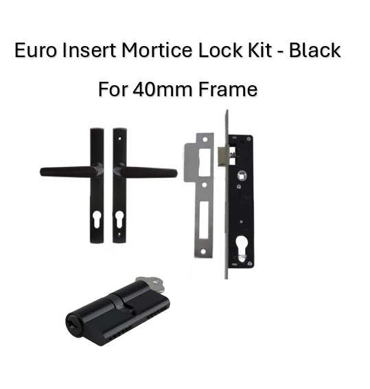 [MK410] Euro Insert Mortice Lock - Complete Kit - 40x40 Frame, 20mm Backset, Black,  - For Swing Gates