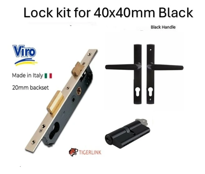[MK411] Euro Insert Mortice Lock - Complete Kit - 40x40 Frame, 20mm Backset, Black, Keyed Different - For Swing Gates