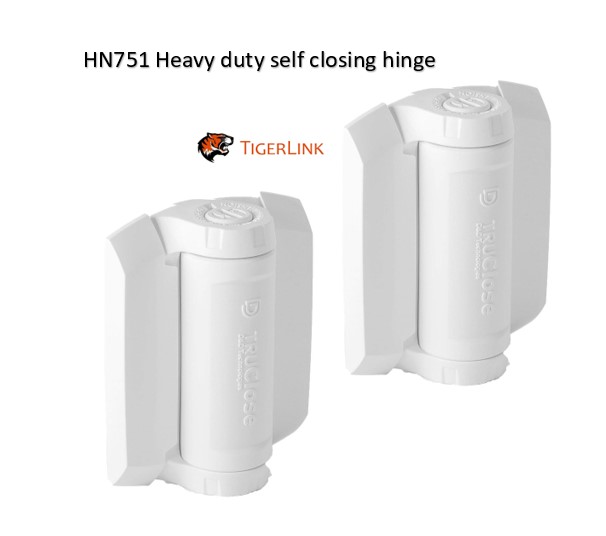 [HN751] D&D TruClose Heavy Duty Self Closing Hinges - 70kg, White, For Metal, 19mm Gap, No Legs - Pair