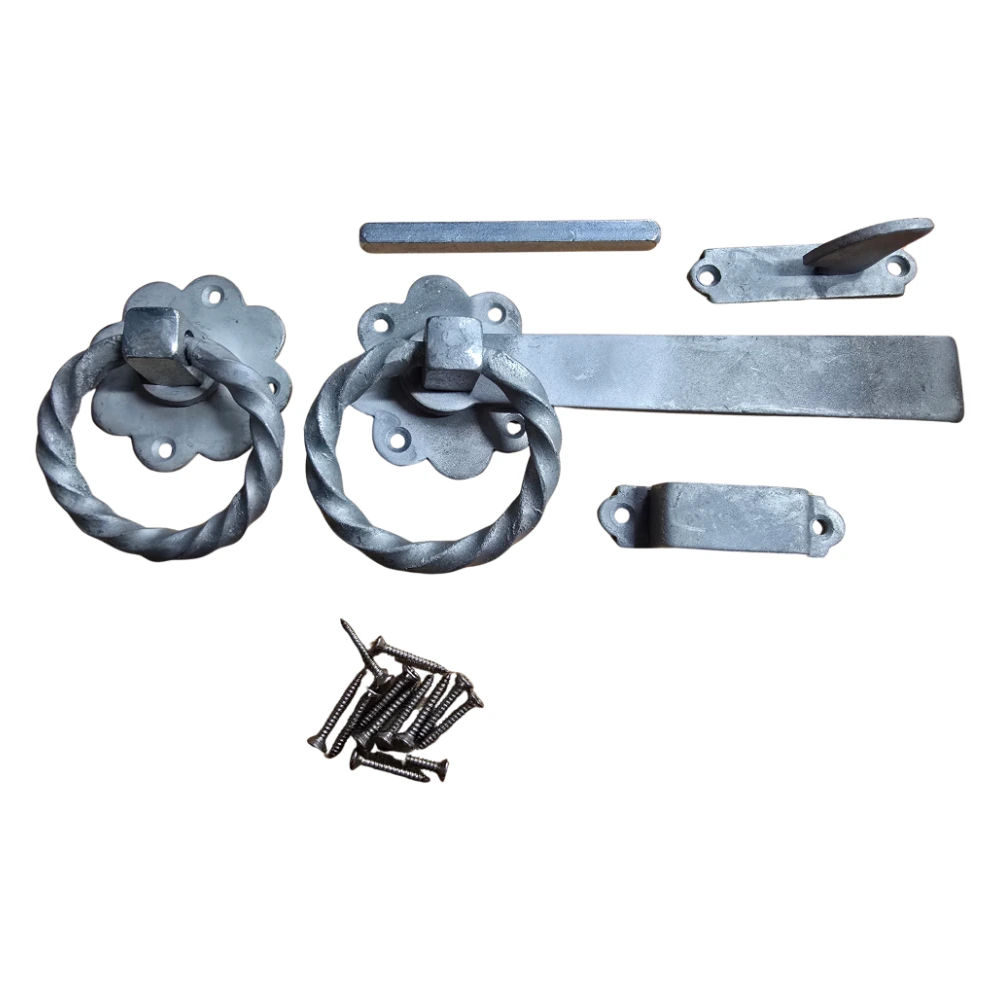 Iron Gothic Gate Lock / Ring Latch – Hot Dip Galvanised, Twist 175mm, Matt Finish