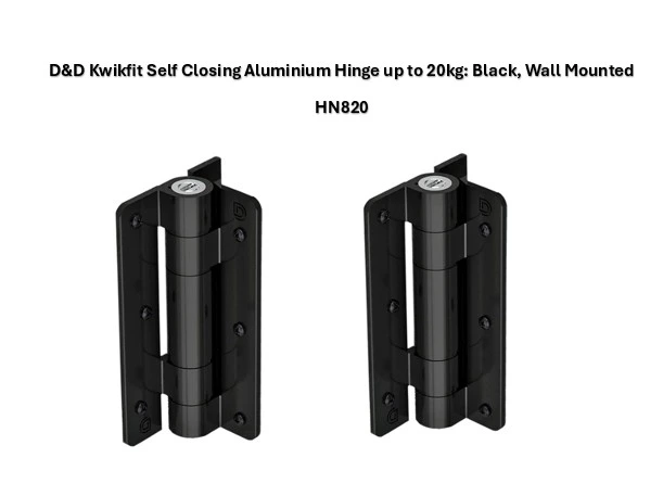 [HN820] D&D Kwikfit Self Closing Aluminium Hinge up to 20kg: Black, Wall Mounted (Pair)