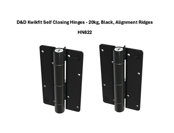 [HN822] D&D Kwikfit Self Closing Hinges - 20kg, Black, Alignment Ridges - Pair