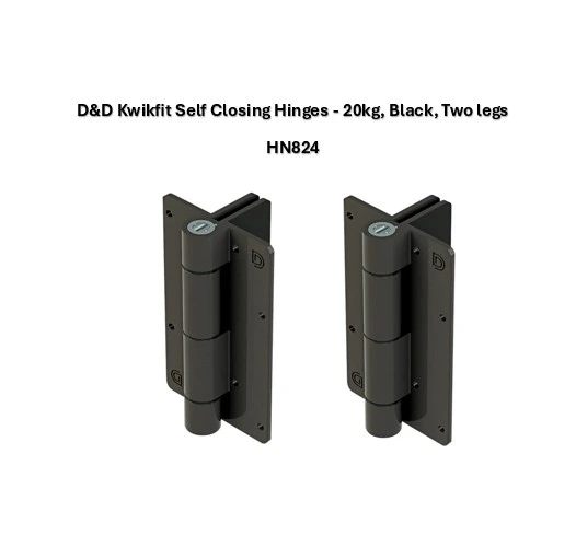 [HN824] D&D Kwikfit Self Closing Hinges - 20kg, Black, Two Legs - Pair