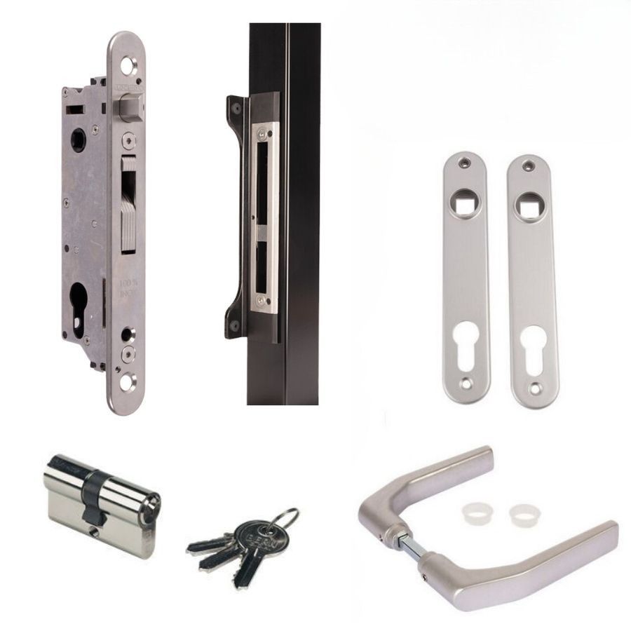 [MK431] Locinox FORTYLOCK Euro Insert Mortice Lock - Complete Kit - 40x40 Frame, 20mm Backset, Silver - For Swing Gates