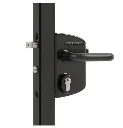 Locinox Industrial Swing Gate Lock LAKQ U2 for Flat Bar 10mm in Black -Handle Silver