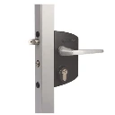 Locinox Industrial Swing Gate Lock U2 for Flat Bar 10mm in Black -Lever Handle Silver
