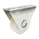 White Nylon Sliding Gate Wheel - 90mm U Groove External - Double Bearing, Stainless Steel Bracket