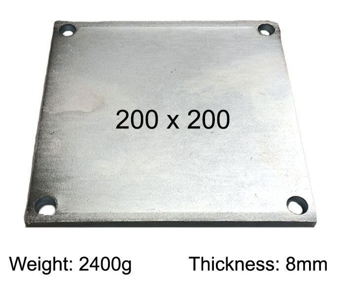 Square Steel Base Plate, 200x200x8mm, 4 Holes