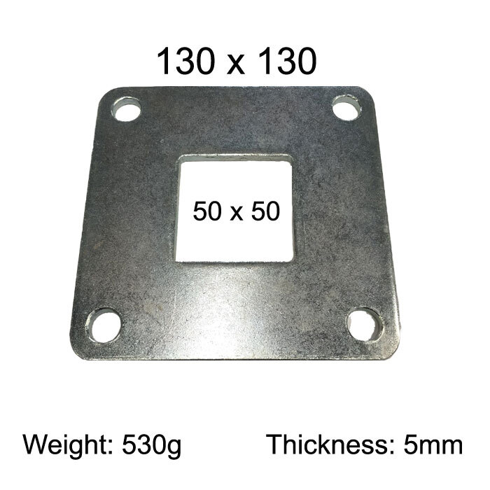 [SE835] Square Steel Base Plate, 130x130x5mm, 4 Holes - 50mm Centre Square Cut